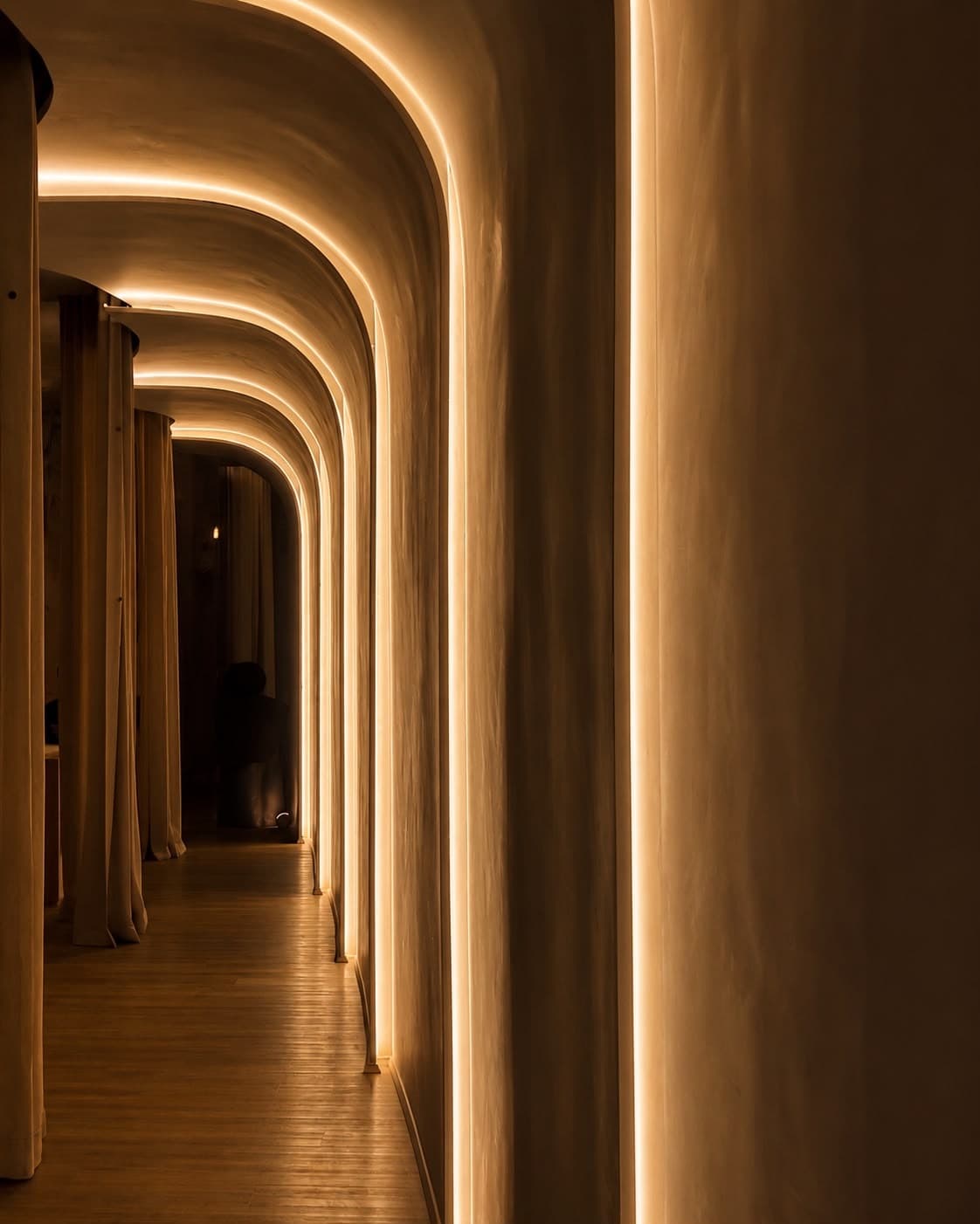 Warmly lit corridor inside The Reset Room